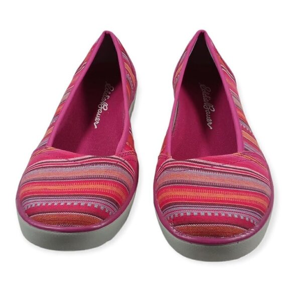 Eddie Bauer Pink Striped Canvas Flat Slip On Shoes Sz 9.5 - Picture 2 of 7